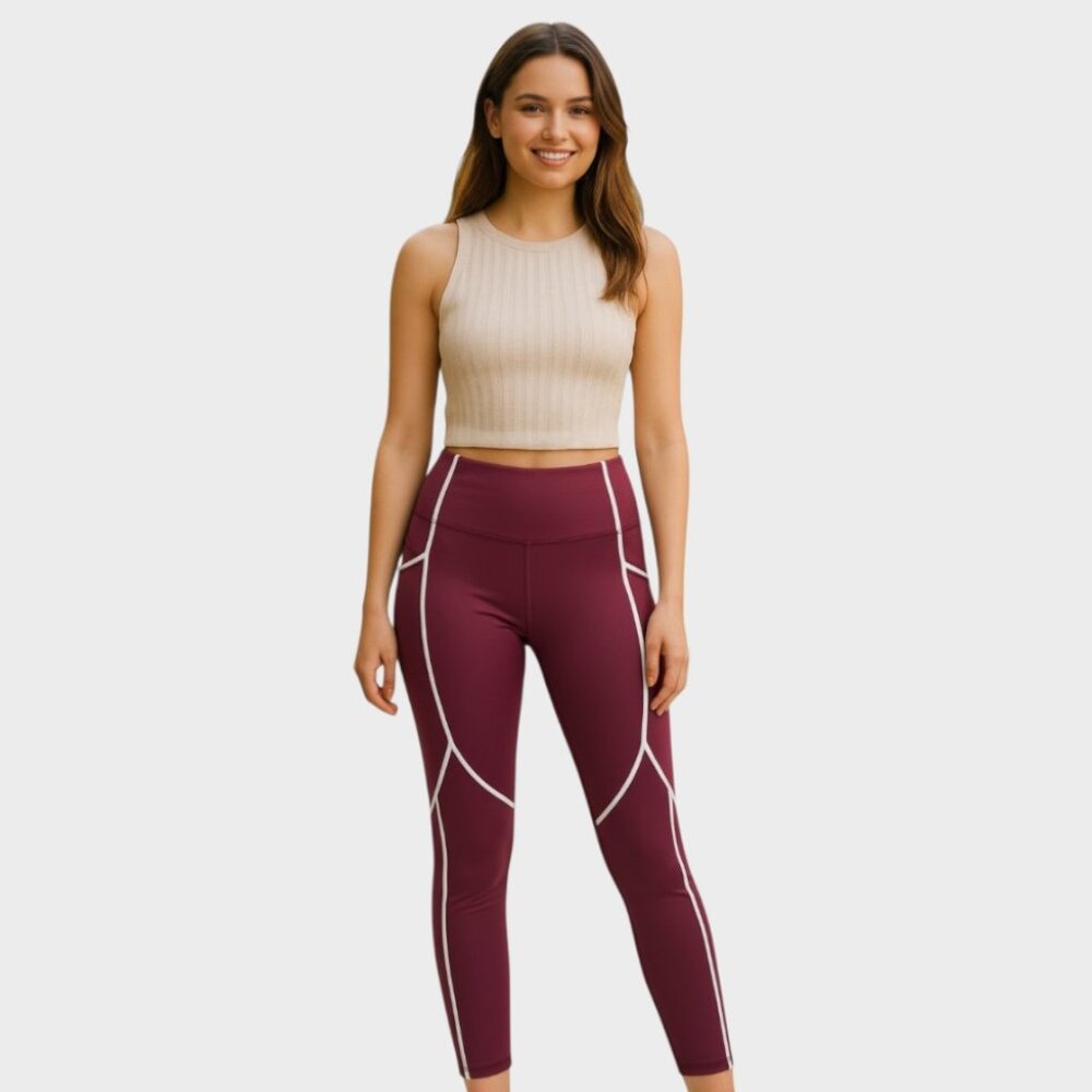 Zuda Z-Stretch Women's S Burgundy High Rise Ankle Performance Leggings NWT